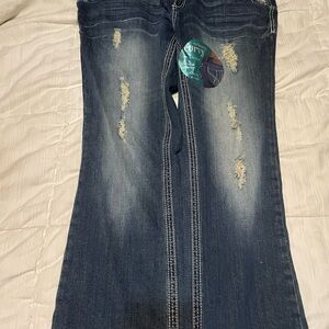 Ariya Dark Blue Distressed Flare Jeans